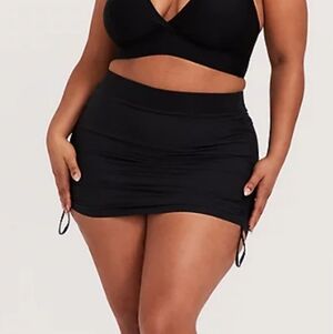 🆕 2X BLACK DRAWSTRING SIDE HIGH WAIST BOARD SWIM SKIRT